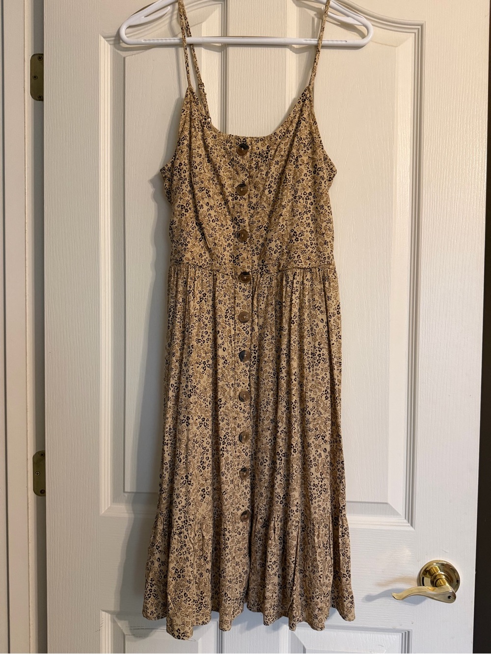 Japna Beige Floral Button-Front Midi Dress